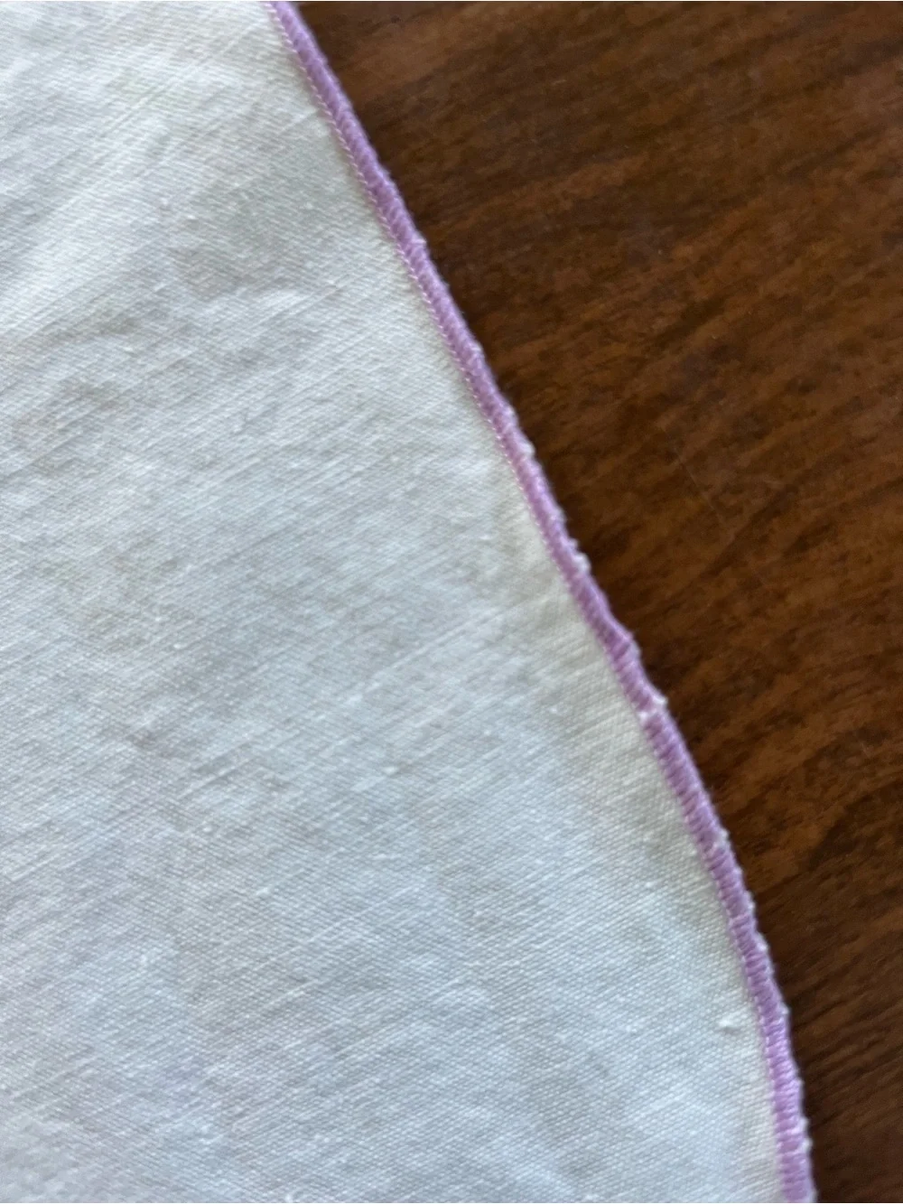 Vintage Hand-Embroidered Cream Floral Table Runner with Purple Trim